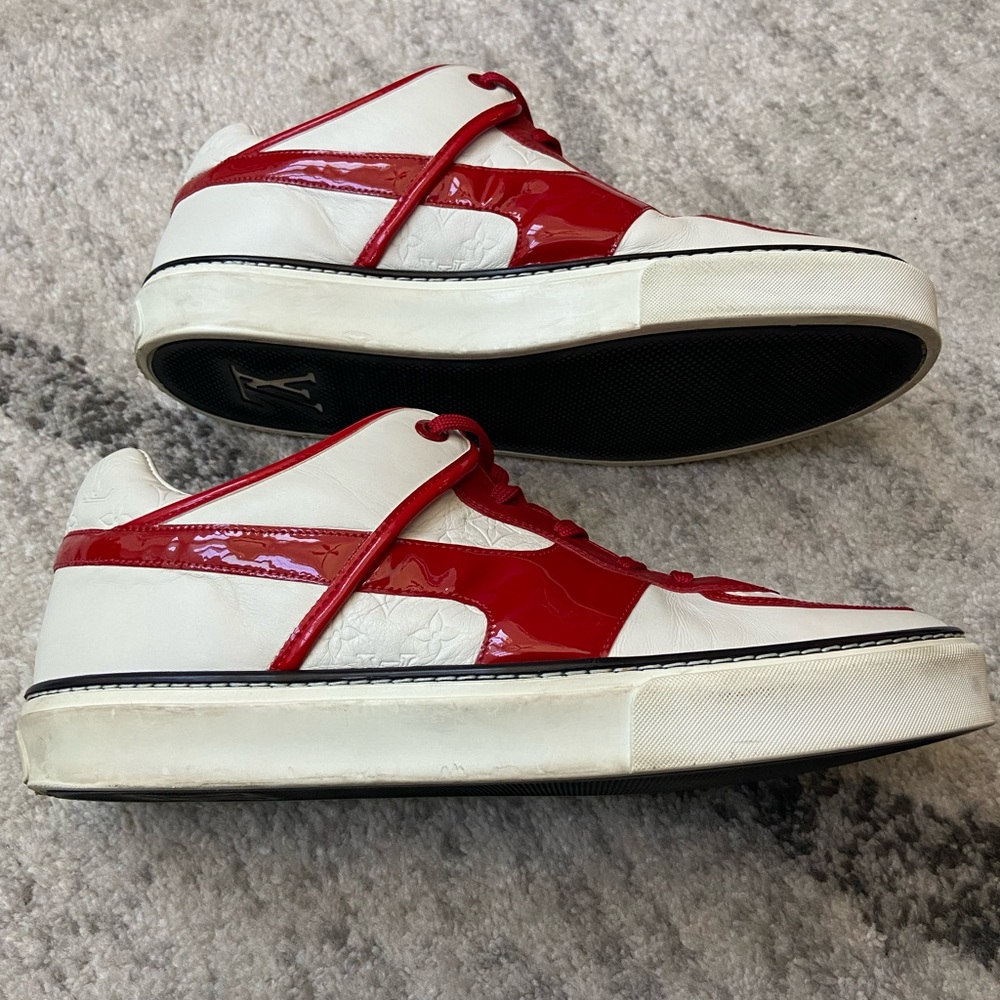 Louis Vuitton Leather Low Top Sneakers Size 10 White & Red - Picture 5 of 6